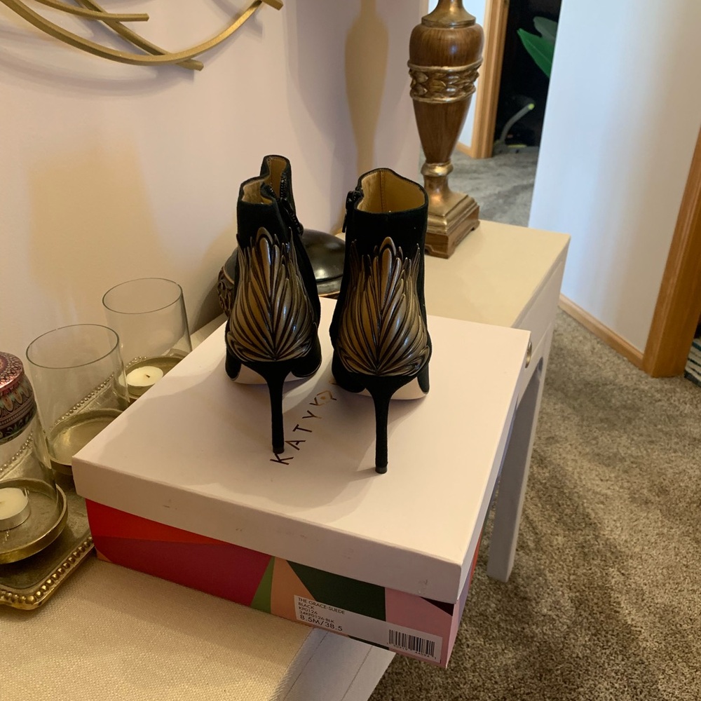 Katy Perry Collections Black Ankle Boots with Gold Accent - Picture 2 of 3